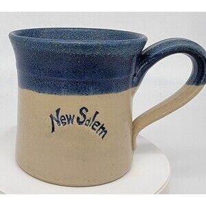 New Salem Stoneware Mug Cup Signed Kirby Studio Art Pottery Tan Blue 12 Ounce
